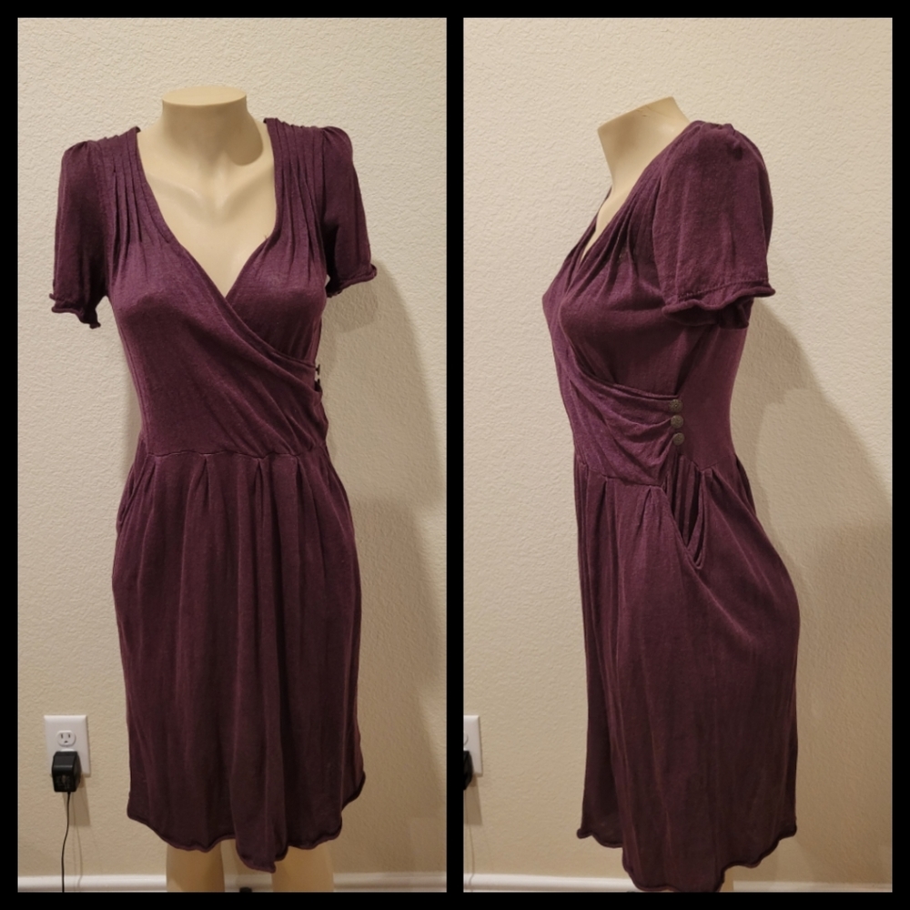 Burgundy criss cross wrap midi dress